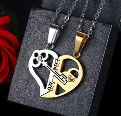 Titanium Steel Heart Puzzle Couple Pendant Necklace